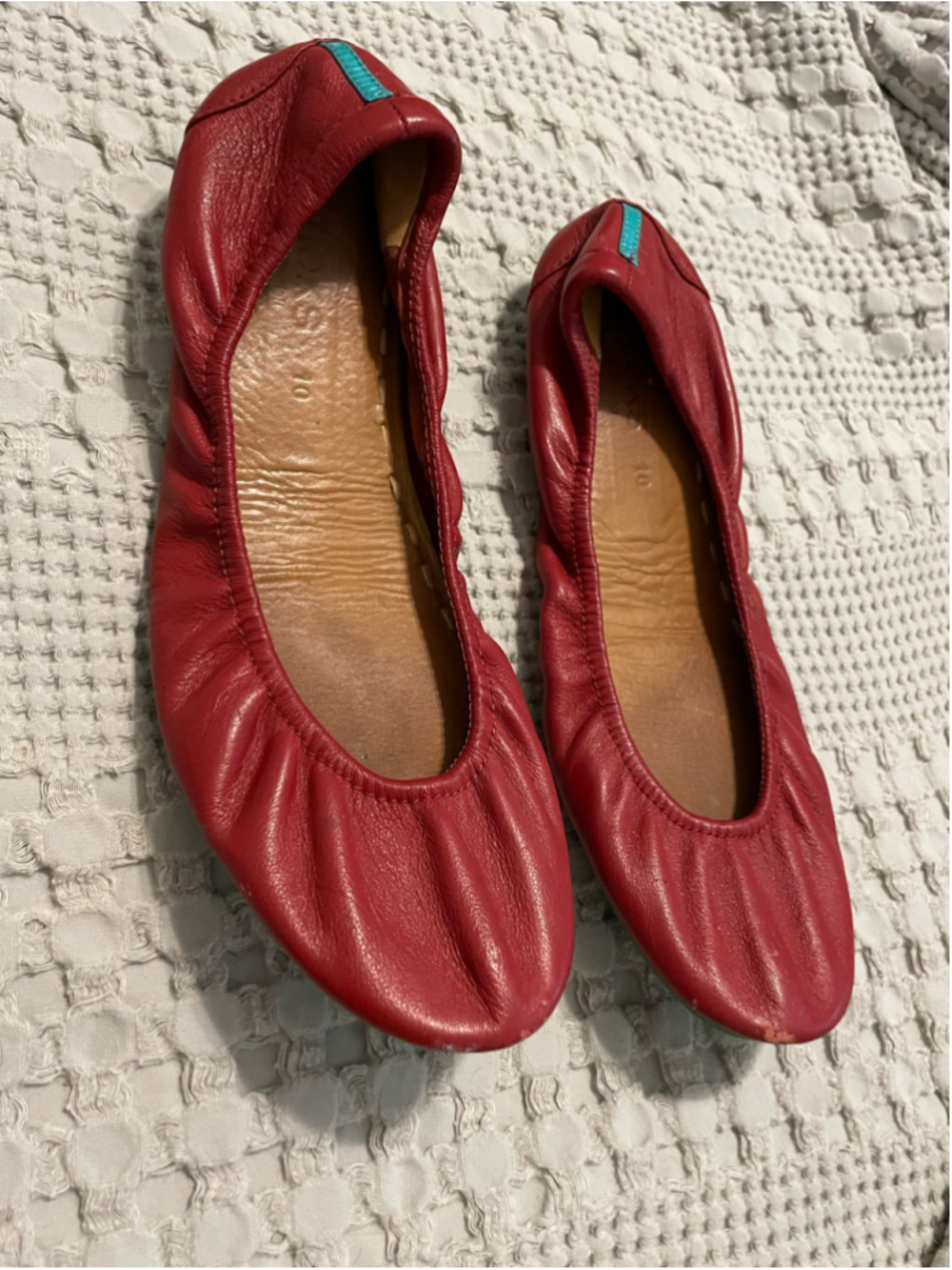 Women's Tieks Leather Ballet Flats Size 10 Red and Turquoise